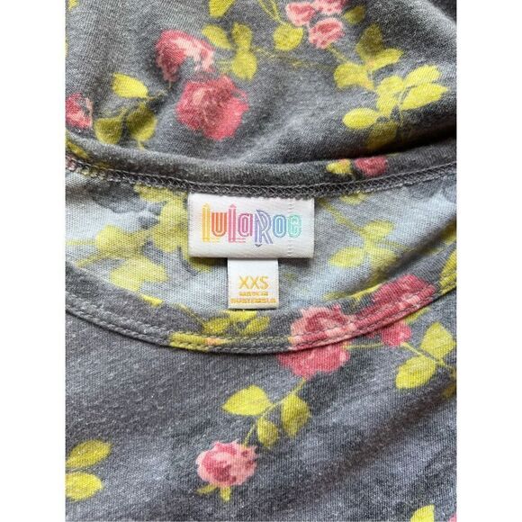 LulaRoe Unicorn Carly Swing Dress Size XXS Gray Pink Rosette Rose Floral Green - Picture 7 of 9